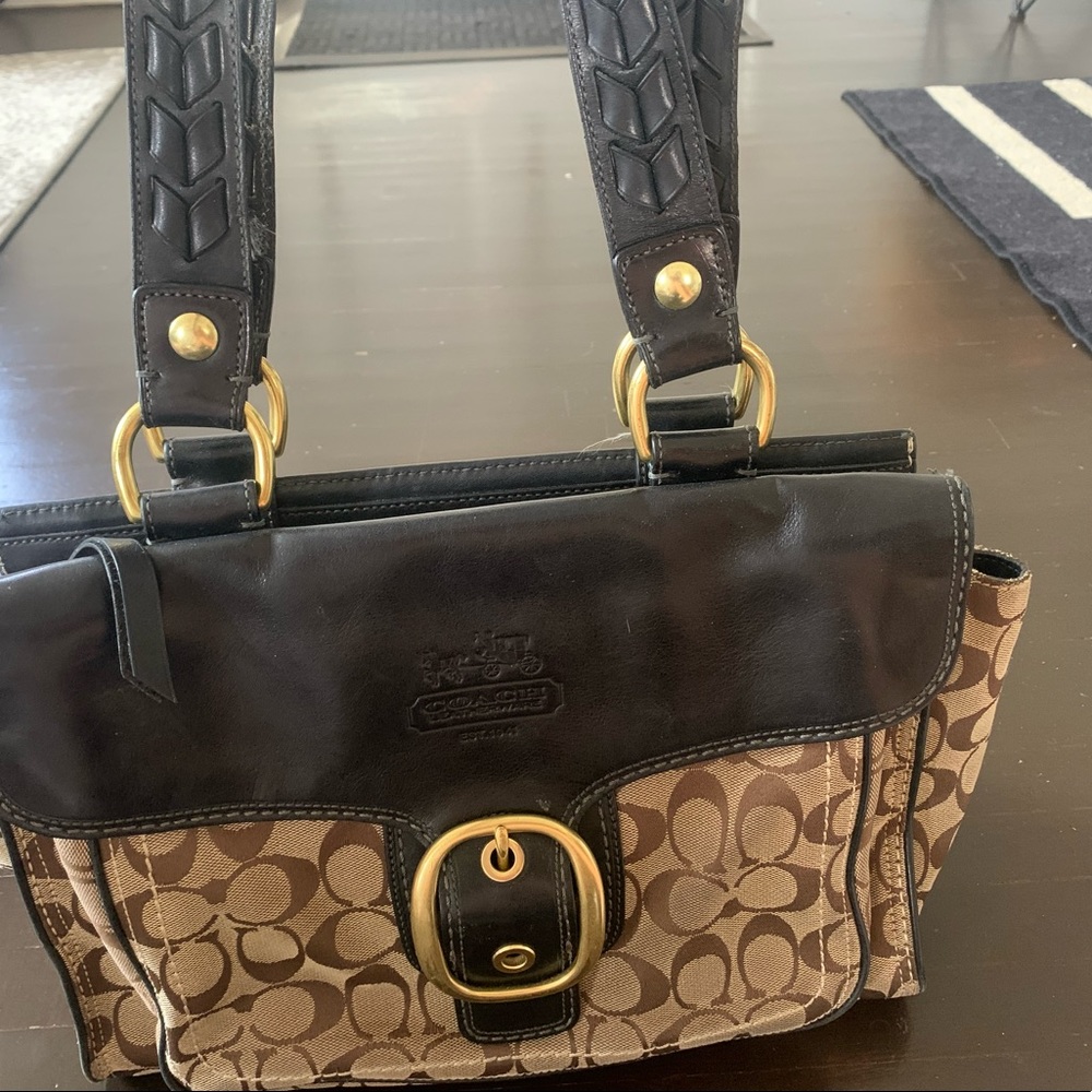 Vintage Coach shoulder bag. Partial leather.